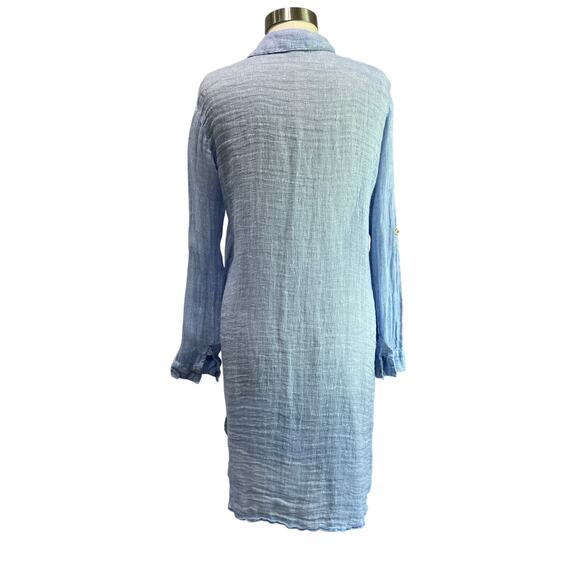 Magaschoni Blue Linen Button Down Swim Coverup Dress Size M - Picture 3 of 8